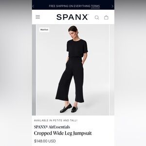 Spanx Air essentials wide leg cropped jumpsuit. New with tags, never worn.